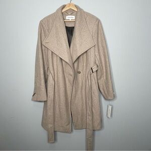 Calvin Klein Wool Blend Oatmeal‎ Wrap Coat (1X) NWT